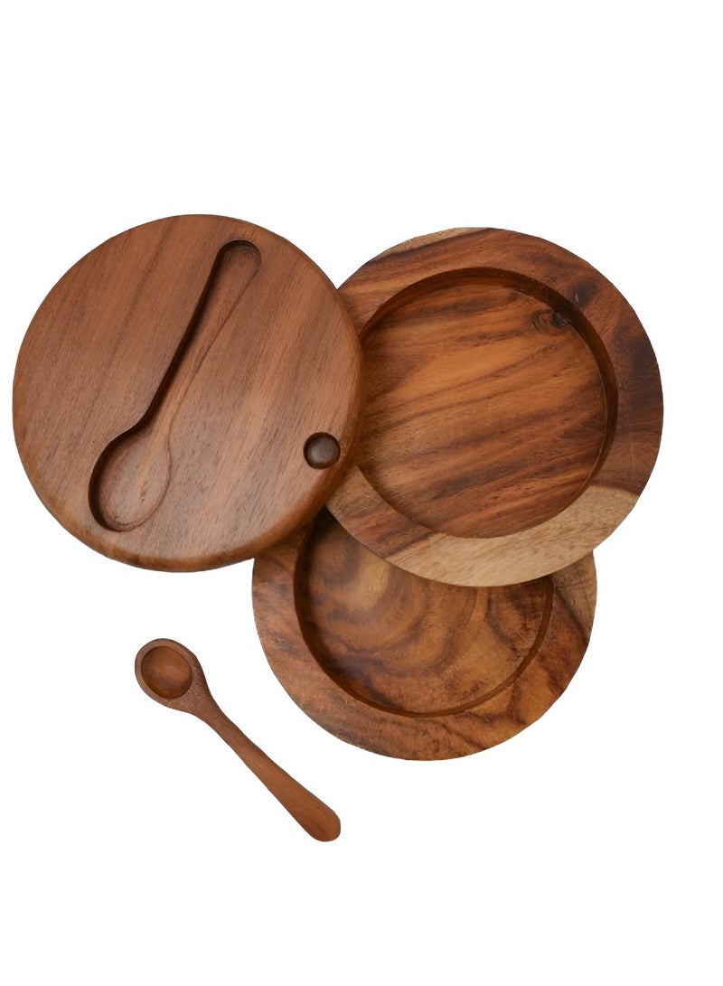 كذا هوم كاسا هوم علبة بهارات خشب سرسوع بصناعة يدوية غطاء دوّار مع فتحة ملعقة حافظ متبلات ريفي مصر - Image 2